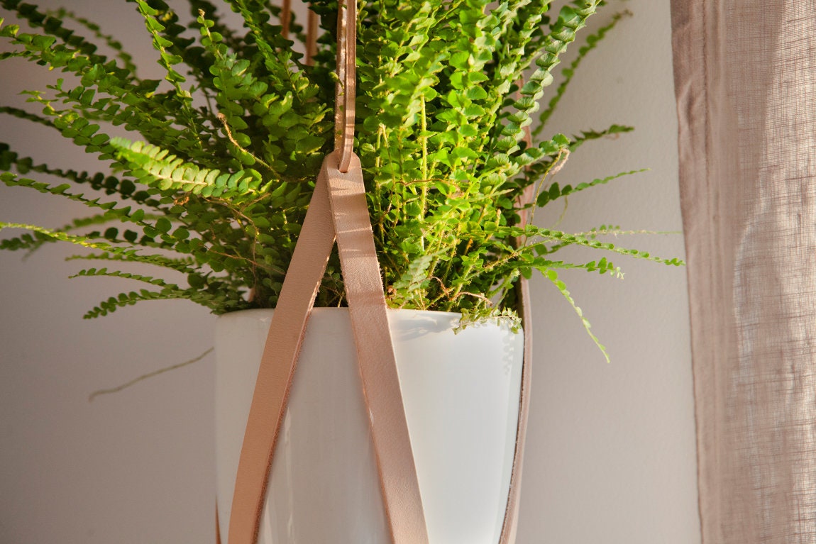 Natural Cream Leather Hanging Planter Lade #3 